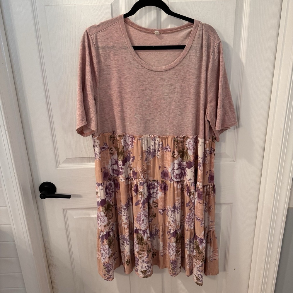 Plus Size 16 Mauve Pink‎ Floral Ruffled Boho Babydoll Swing Tunic Dress